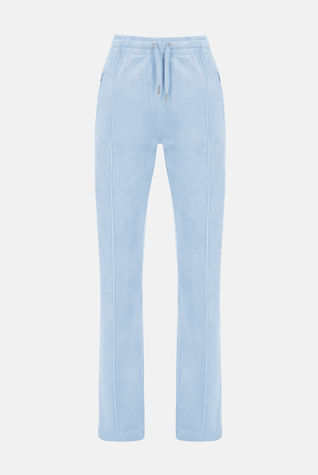 Pantaloni Tina Celeste con maxi logo strass