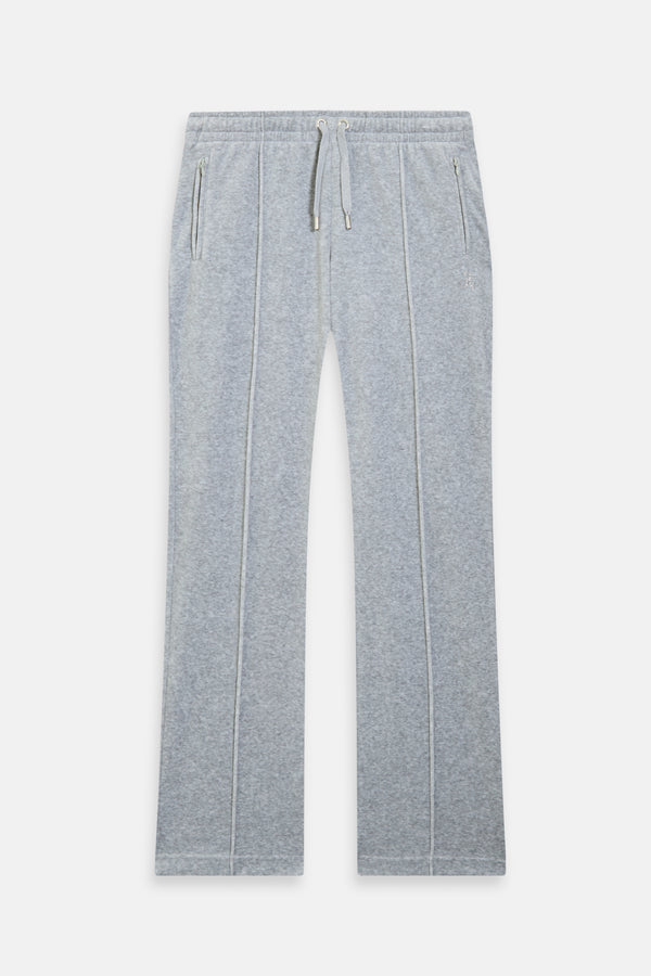 Pantaloni in velltuo Tina a vita media con logo Juicy in strass colore Grigio