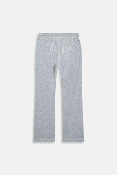 Pantaloni in velltuo Tina a vita media con logo Juicy in strass colore Grigio