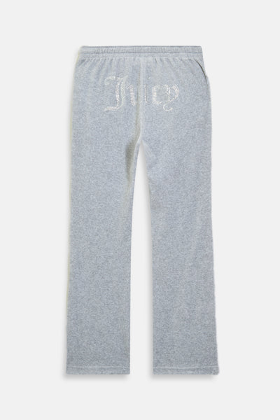 Pantaloni in velltuo Tina a vita media con logo Juicy in strass colore Grigio