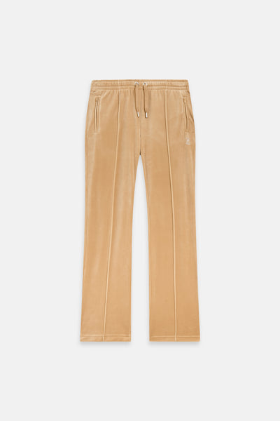 Pantaloni Tina Caramello dorato con maxi logo strass