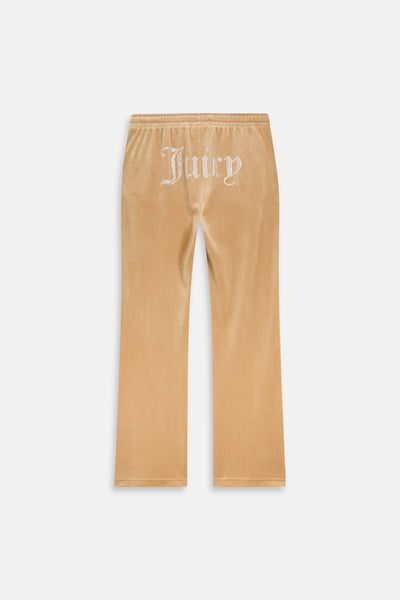 Pantaloni Tina Caramello dorato con maxi logo strass