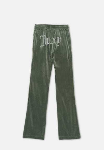 Pantaloni Tina Verde foresta con maxi logo strass