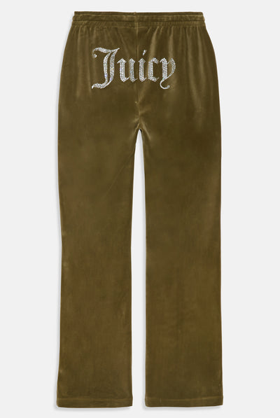 Pantaloni Tina Verde oliva con maxi logo strass