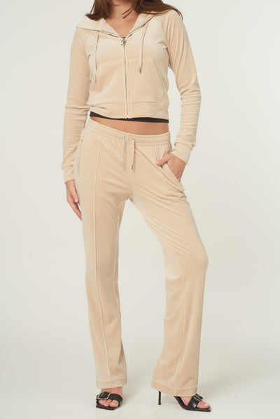 Pantaloni Tina Beige sabbia con maxi logo strass