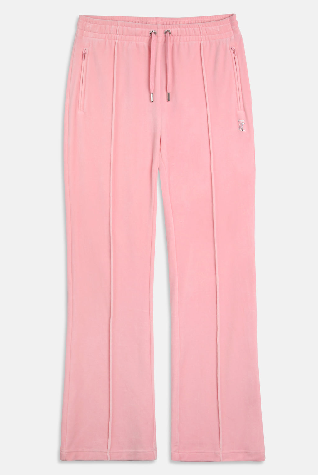 Pantaloni in velltuo Tina a vita media con logo Juicy in strass colore Rosa