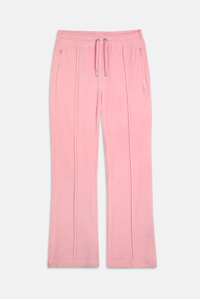 Pantaloni in velltuo Tina a vita media con logo Juicy in strass colore Rosa