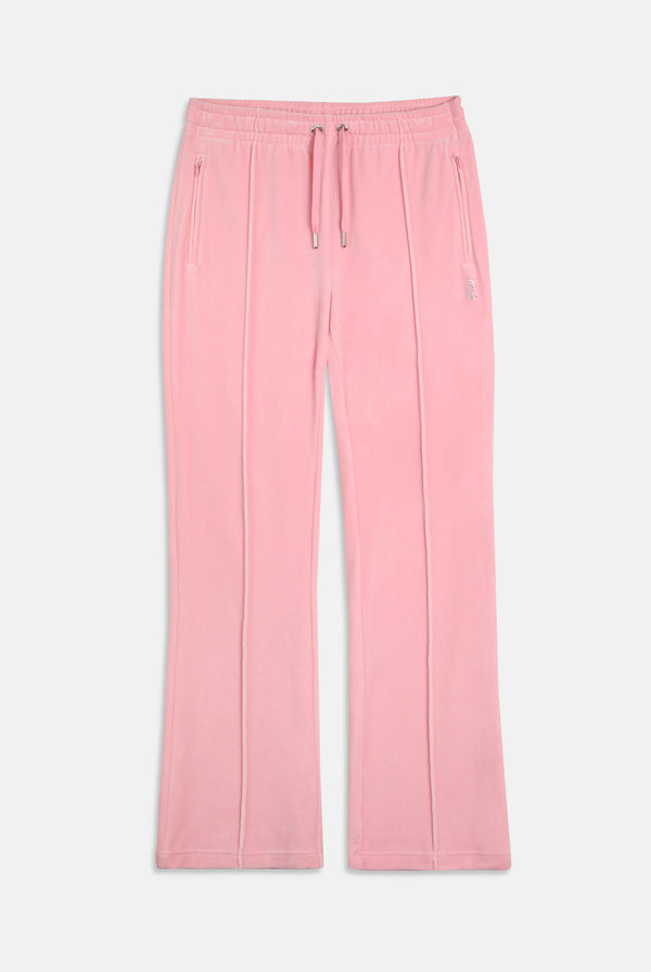 Pantaloni in velltuo Tina a vita media con logo Juicy in strass colore Rosa