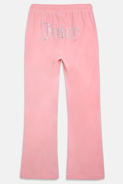 Pantaloni in velltuo Tina a vita media con logo Juicy in strass colore Rosa