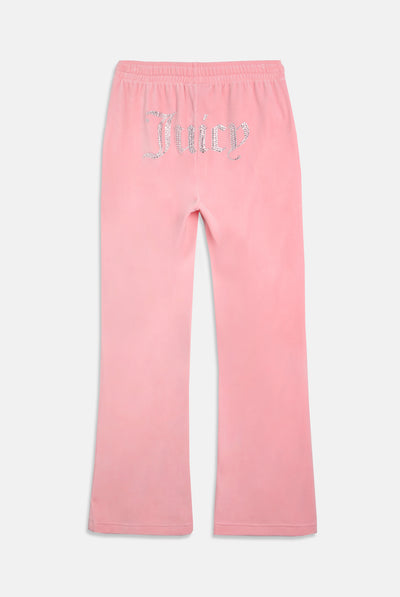 Pantaloni in velltuo Tina a vita media con logo Juicy in strass colore Rosa