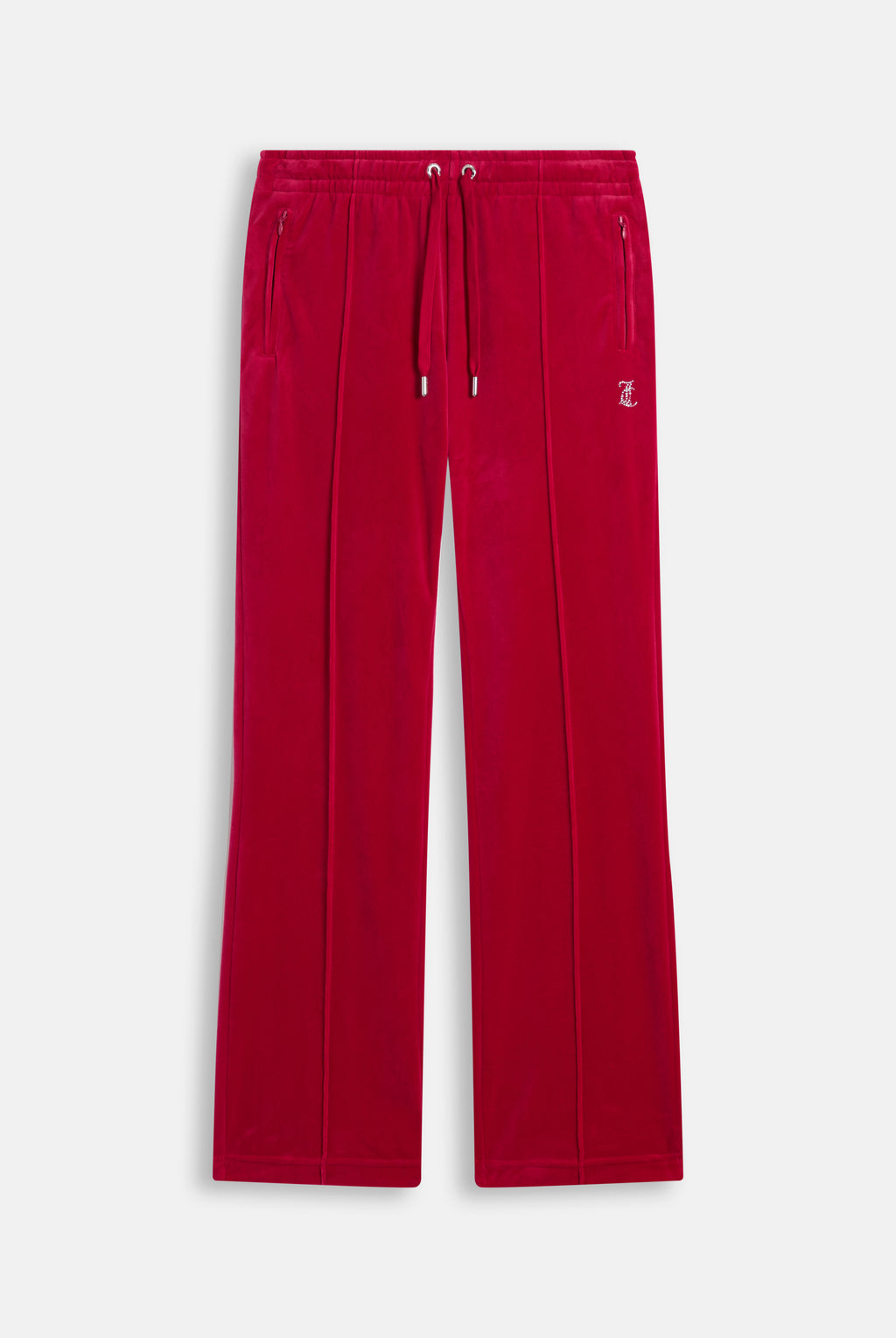 Pantaloni Tina in Velluto a Vita Media con Logo Juicy in Strass – Rosso Lampone