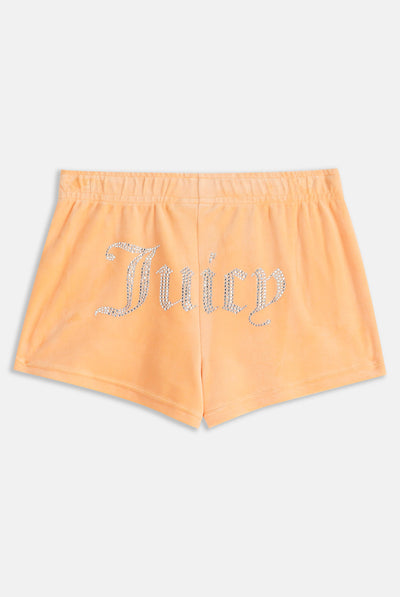 Pantaloncini Juicy in velluto con logo in strass colore Arancione