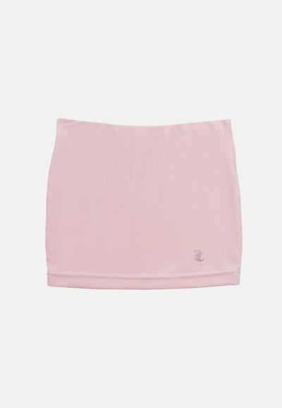Minigonna Juicy in velluto con logo in strass colore Rosa