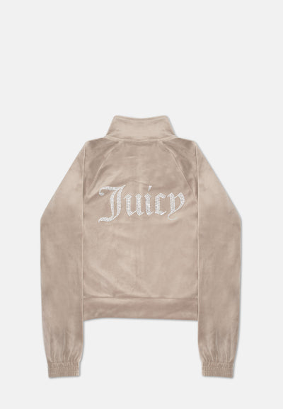 Felpa Tanya Tortora chiaro con cerniera e logo strass