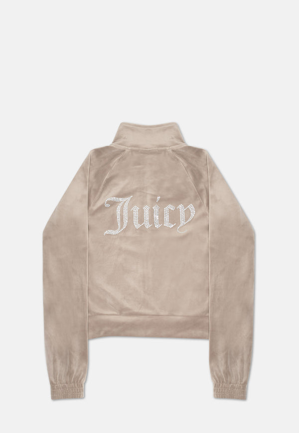 Felpa Tanya Tortora chiaro con cerniera e logo strass
