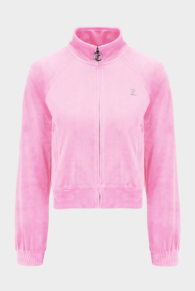 Felpa Tanya Rosa confetto con cerniera e logo strass