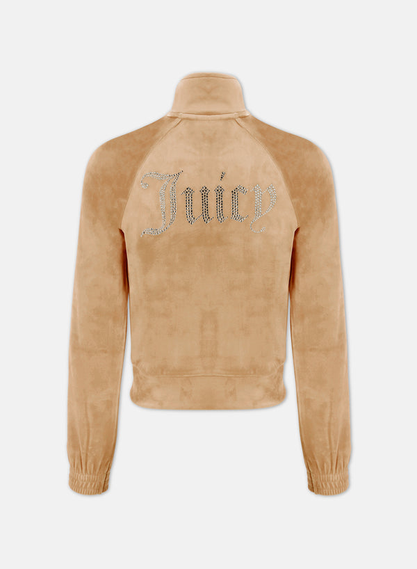 Felpa Tanya Caramello dorato con cerniera e logo strass