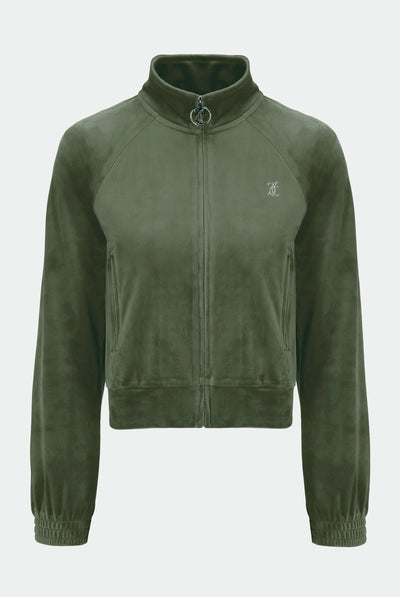 Felpa Tanya Verde foresta con cerniera e logo strass