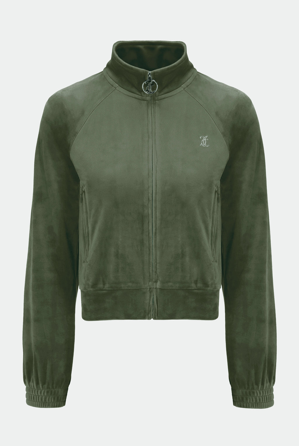 Felpa Tanya Verde foresta con cerniera e logo strass