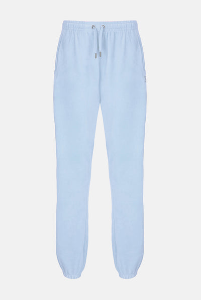 Pantaloni Lilian Celeste con elastico al fondo e logo strass