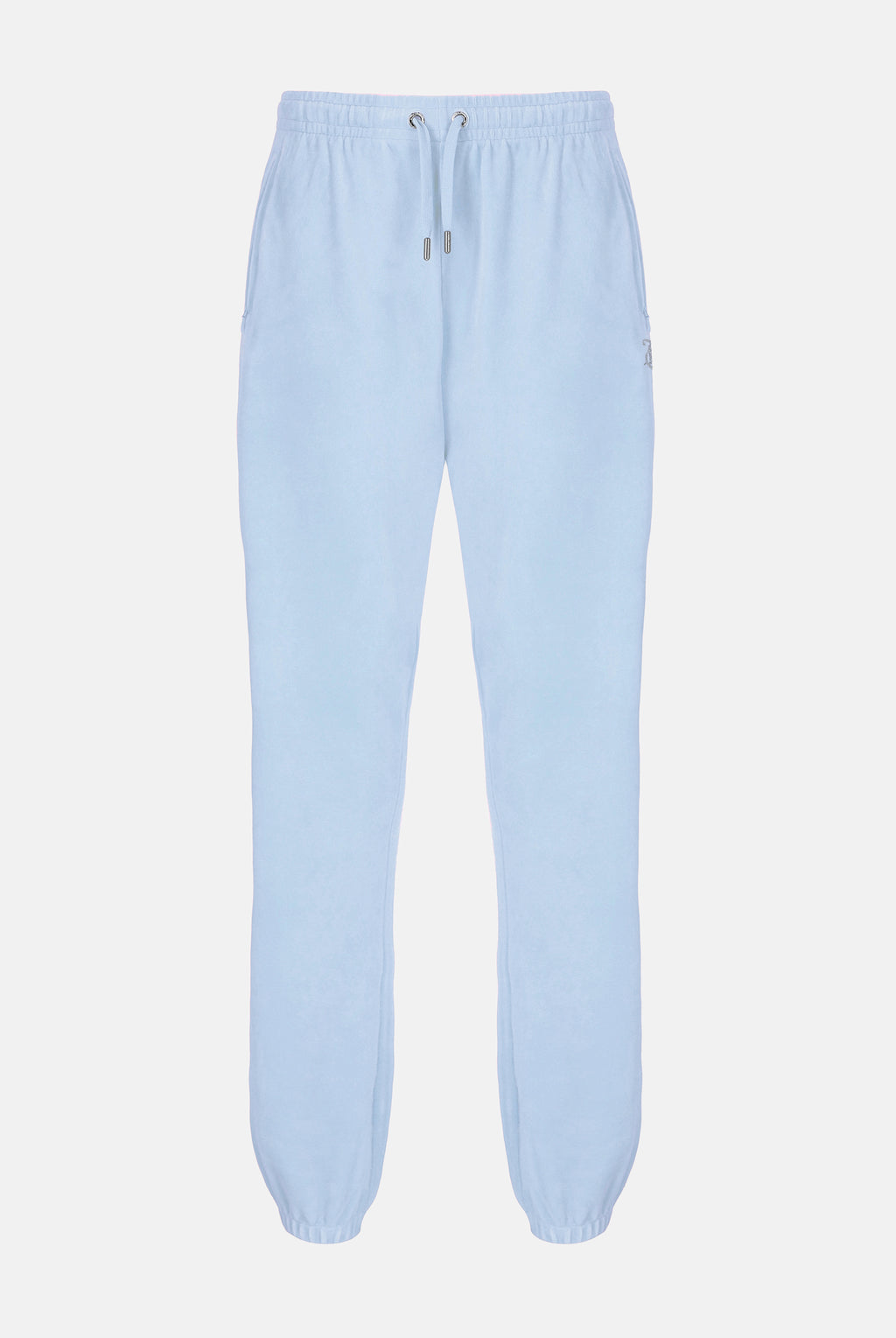 Pantaloni Lilian Celeste con elastico al fondo e logo strass