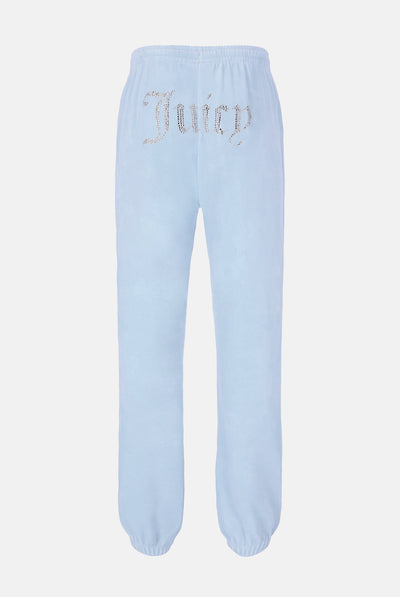 Pantaloni Lilian Celeste con elastico al fondo e logo strass
