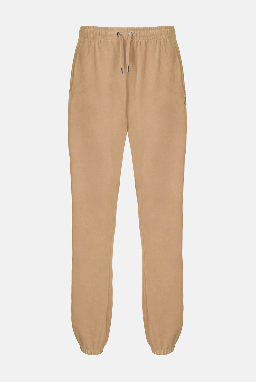 Pantaloni Lilian Caramello dorato con elastico al fondo e logo strass
