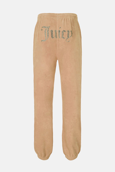Pantaloni Lilian Caramello dorato con elastico al fondo e logo strass