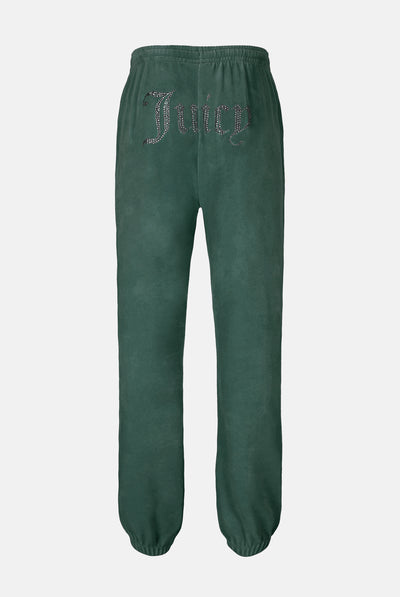 Pantaloni Lilian Verde foresta con elastico al fondo e logo strass