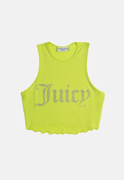 Top Juicy corto in jersey con logo in strass e fondo ondulato colore Verde fluo