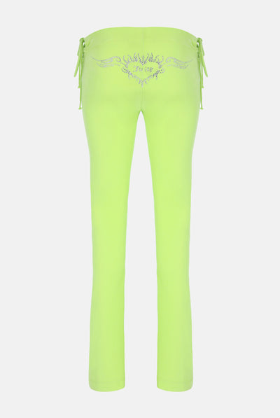 Pantaloni Juicy a gamba a zampa in jersey con lacci laterali colore Verde fluo