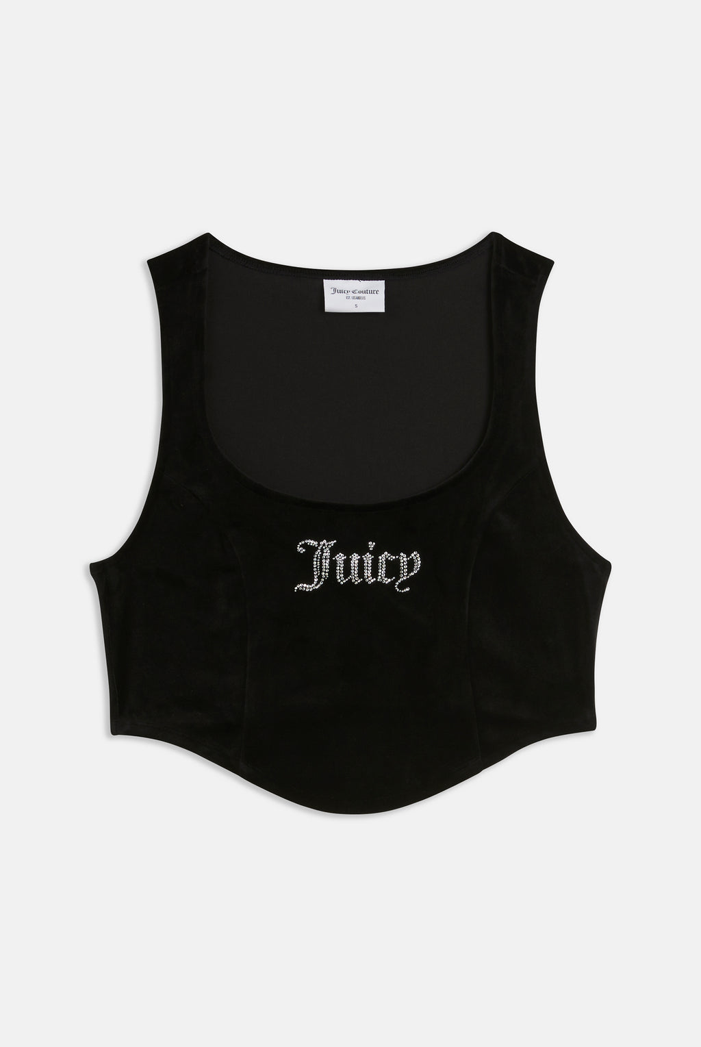 Top Juicy aderente in velluto con scollo ampio e logo in strass colore Nero