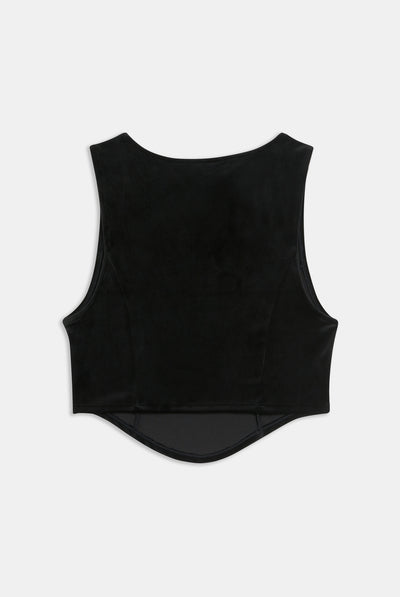 Top Juicy aderente in velluto con scollo ampio e logo in strass colore Nero