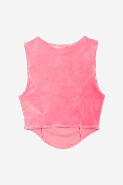 Top Juicy aderente in velluto con scollo ampio e logo in strass colore Rosa