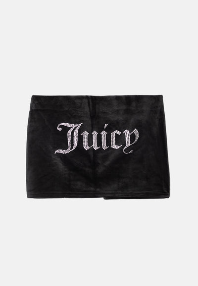 Minigonna Juicy in velluto con spacco laterale e logo in strass colore Nero