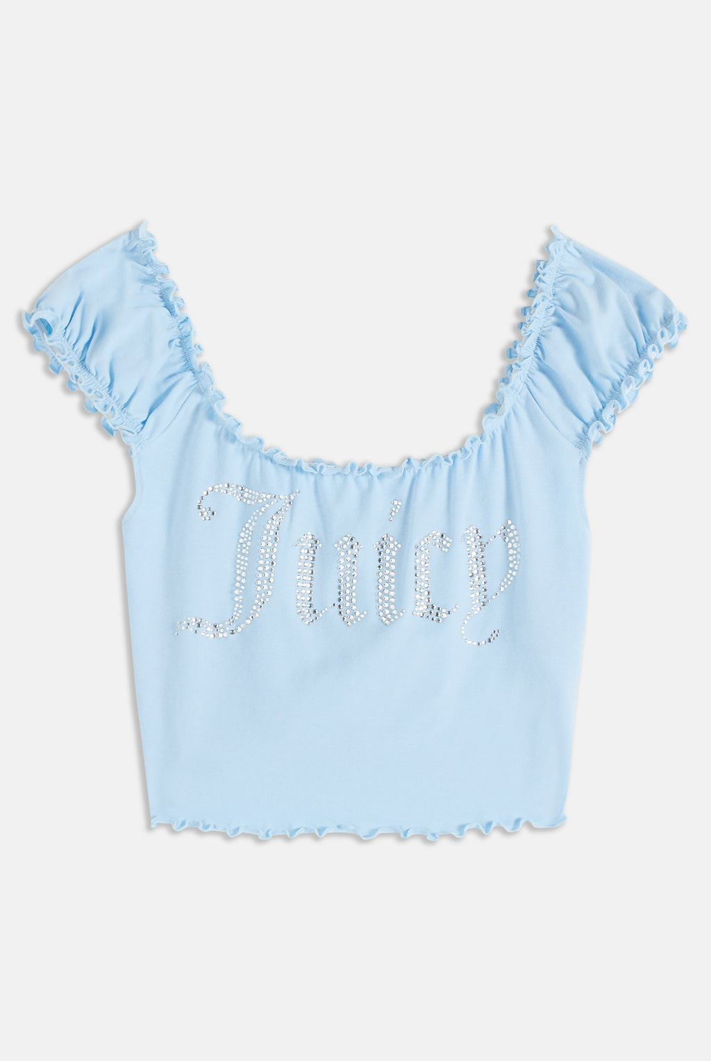 Top Juicy aderente in cottone con logo in strass colore Azzurro