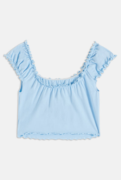 Top Juicy aderente in cottone con logo in strass colore Azzurro