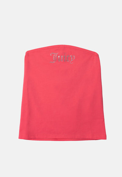 Top a fascia in cottone con logo in strass colore Rosa