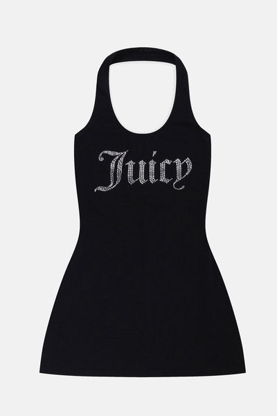 Abito in jersey con scollo halter e logo in strass colore Nero