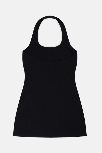 Abito in jersey con scollo halter e logo in strass colore Nero