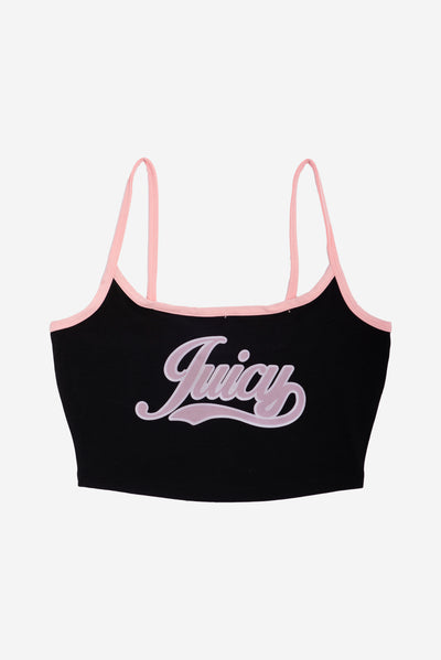 Top Juicy corto con spalline sottili in jersey e logo stampato colore Nero