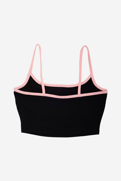Top Juicy corto con spalline sottili in jersey e logo stampato colore Nero