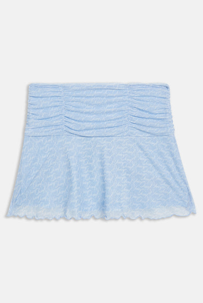 Gonna Juicy in mesh stampato con motivo logo all over colore Azzurro