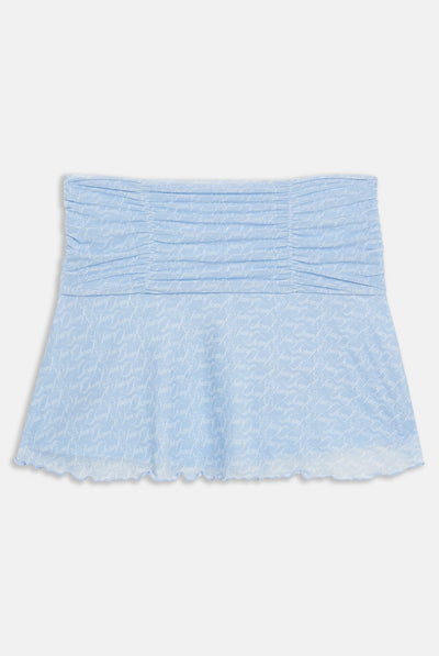 Gonna Juicy in mesh stampato con motivo logo all over colore Azzurro