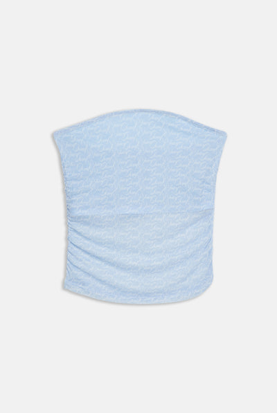 Top Juicy senza spalline in mesh stampato con motivo logo all over colore Azzurro