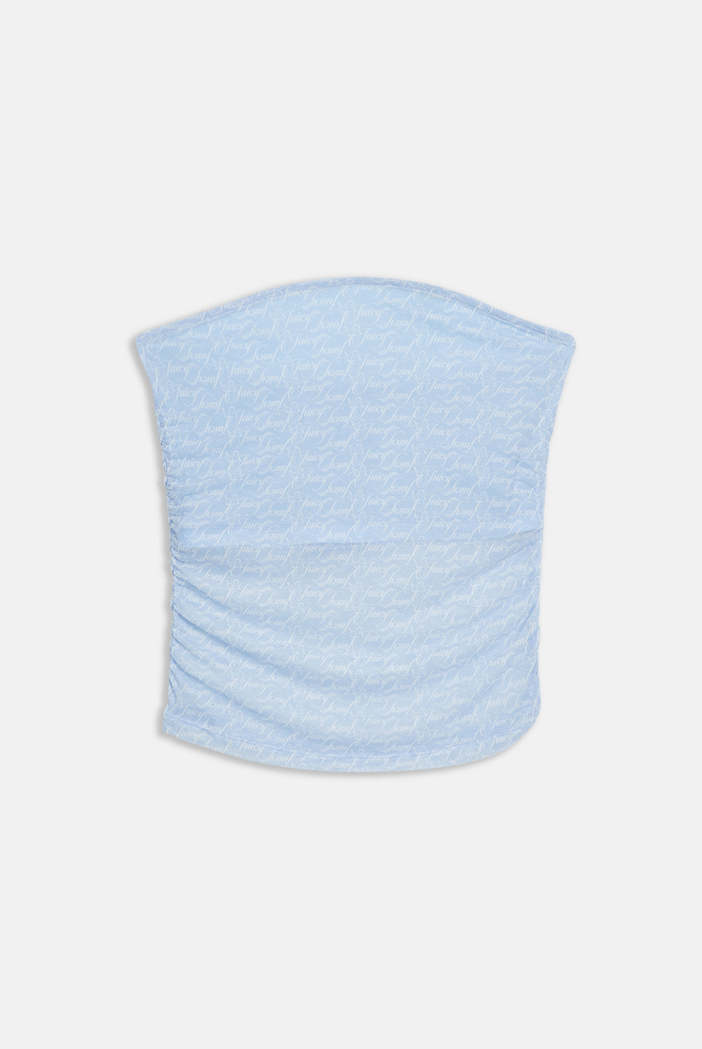 Top Juicy senza spalline in mesh stampato con motivo logo all over colore Azzurro