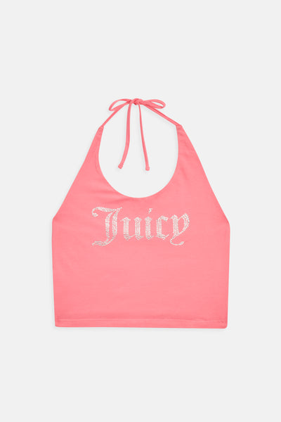 Top Halter Rosa Lampone con maxi logo strass