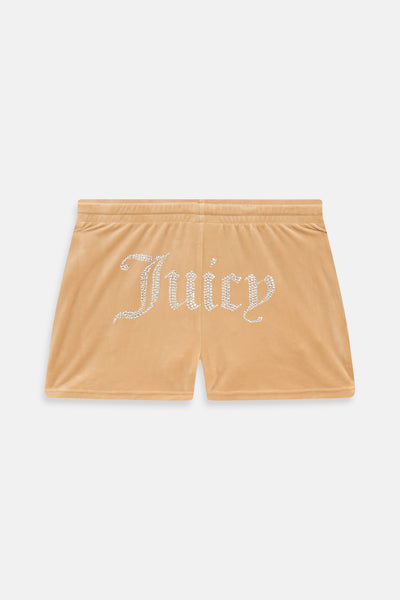 Pantaloncini Tamia Caramello dorato con maxi logo strass