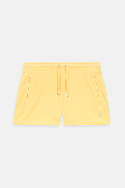 Pantaloncini Tamia Giallo limone con maxi logo strass