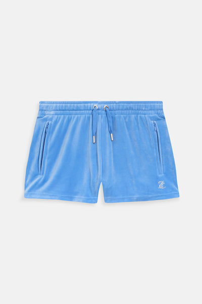 Pantaloncini Tamia Blu cielo con maxi logo strass